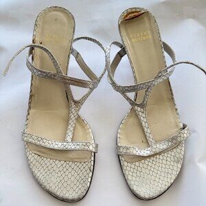 Stuart Weitzman Gold Midtanga Bali Snake Kitten Heels